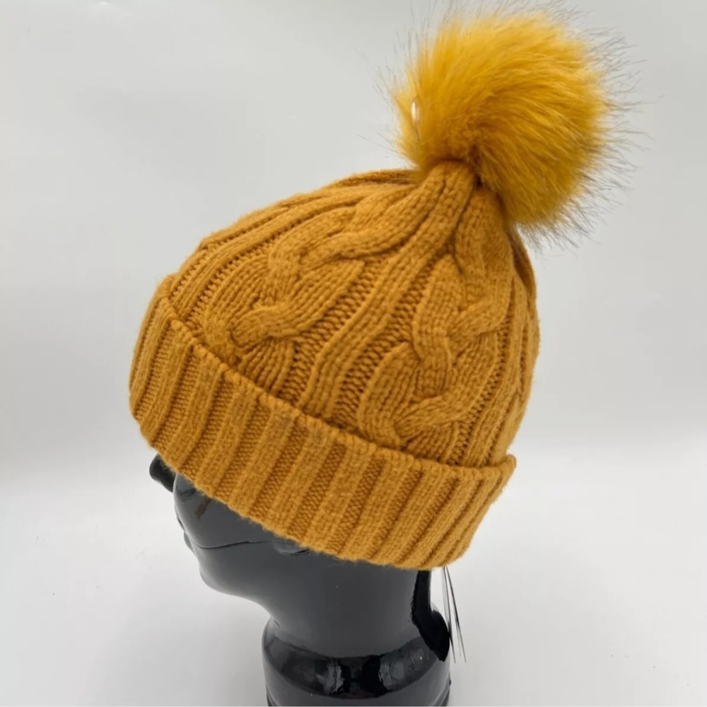 Cozy Mustard Knit Pom-Pom Beanie